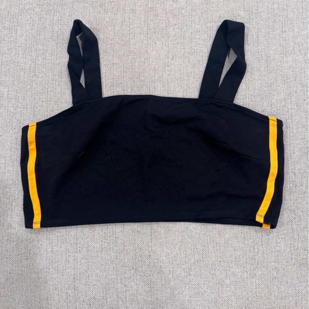 Forever 21 Black Crop Top with Yellow Stripes